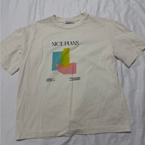 Zara Cream Multicolor Graphic Tee
